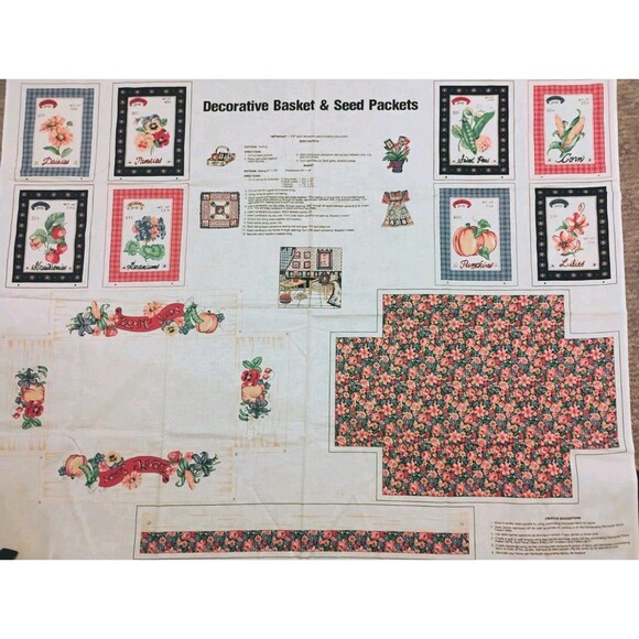 5/$25 Vintage Wamsutta Decorative Basket And Seed Packets Cotton Craft Panel NOS - Picture 1 of 10